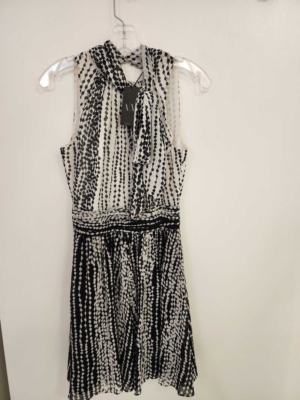 A/X Armani Exchange Black & White Sleeveless Tie-Neck Mini Dress